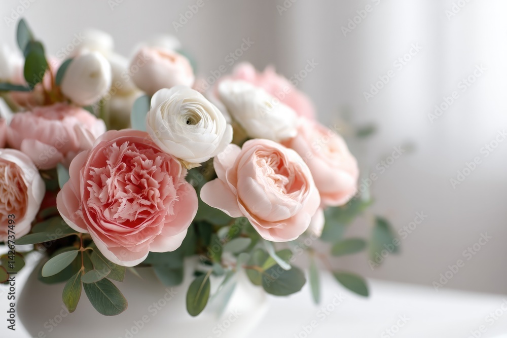 Poster close-up of elegant flower arrangement in minimalist setting
