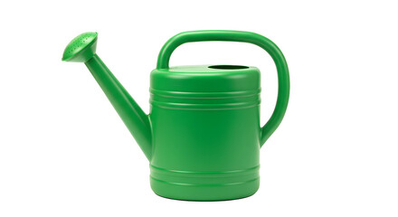 Green plastic watering can isolated on transparent background