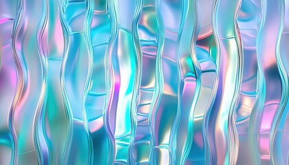 Fototapeta premium Abstract Gradient Glass Pattern Effect On Ribbed Iced Corrugated Metal And Light Holograph Wall With Blue Gray Plastic Window Blur And Reed Flute Laser Seamless Ripple Panel.