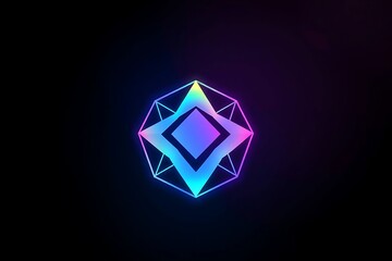 Fototapeta premium Geometric Diamond Shape with Neon Gradient on Black Background