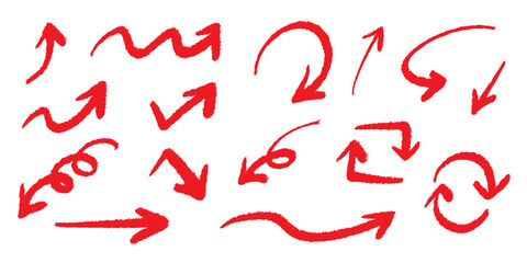 シンプルなペンの手書きの矢印セット ベクター 赤
