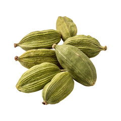 Green Cardamom Pods Spice Close Up Studio Shot isolated on transparent background