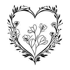 Botanical Heart Shape with Floral Vector Design
