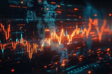 Obraz premium A digital representation of stock market data with vibrant orange and blue lines, depicting fluctuations in financial trends and analytics.