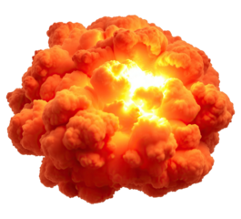 Fiery explosion of bright orange and yellow mushroom cloud shaped Power and destruction isolated on png transparent background