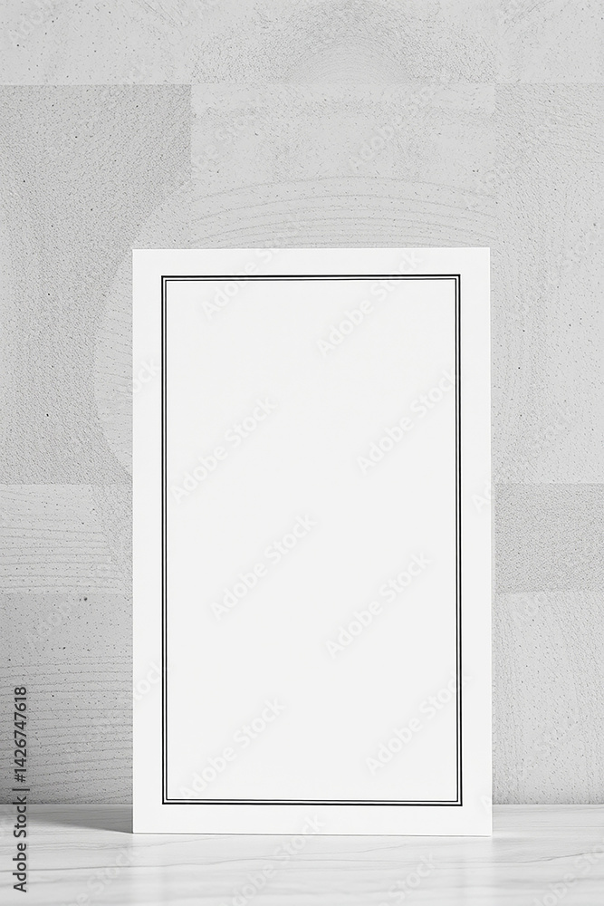 Aufkleber white frame sits on light surface. clean modern look for display. blank space in frame to add image.
