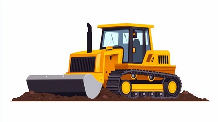 Vibrant yellow bulldozer on earth, an illustration of construction equipment