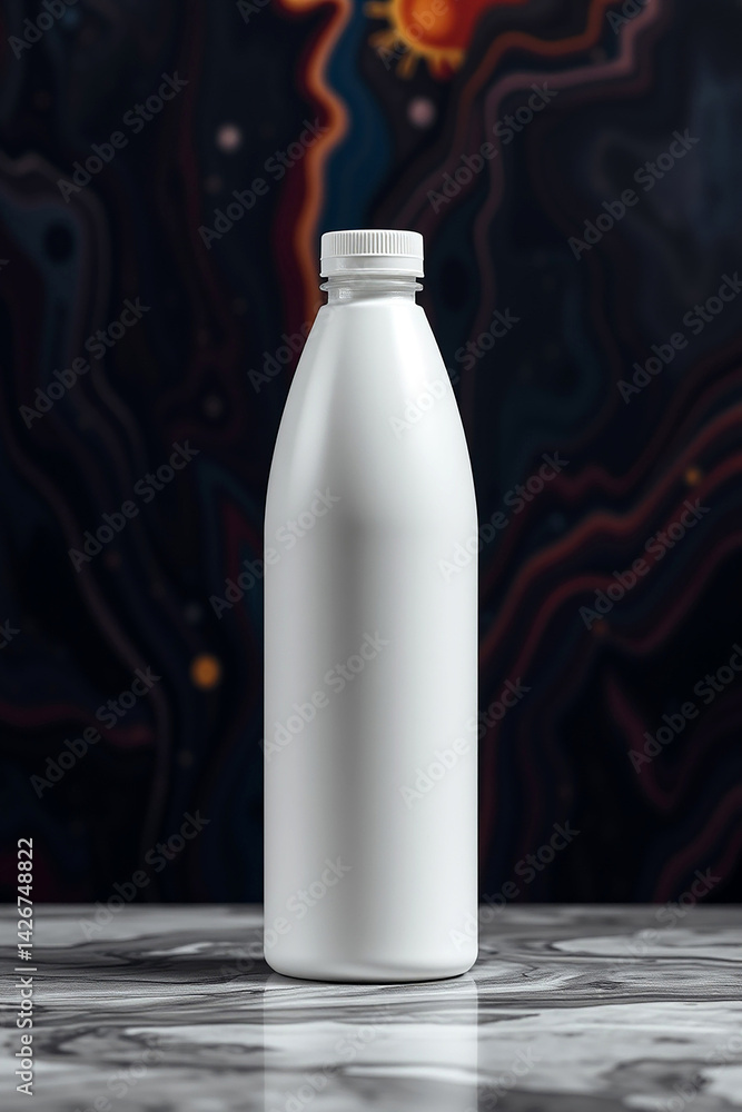 Aufkleber white bottle mockup stands. container for liquid on abstract surface. plain container used for refre