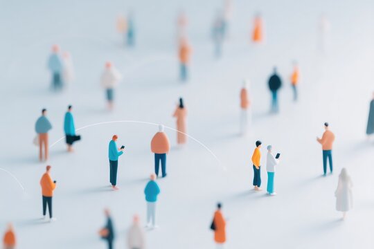 minimalist digital society scene featuring diverse individuals interacting with technology in modern urban environment