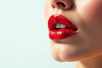 Naklejka premium Close-up vibrant red lipstick, pristine white backdrop, white, clean