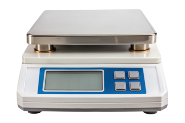 Digital laboratory scale for precise weight measurement isolated on a transparent background