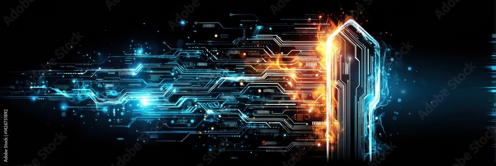Poster glowing petrol symbol formed by circuit lines illustrating energy technology in a futuristic design