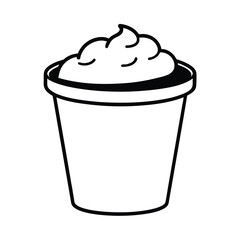 Cup of whipped cream dessert simple black outline vector illustration