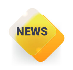Yellow rhombus news glass morphism icon on white background. Media information vector symbol
