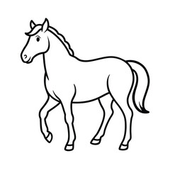 Simple black and white outline drawing of a walking horse vector illustration