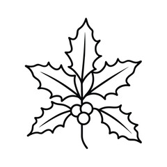 Simple line art illustration of holly berries and leaves design for winter holidays