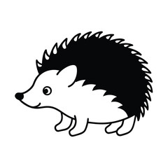 Simple black and white hedgehog illustration animal character design vector for children