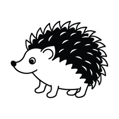 Cute hedgehog vector illustration in black and white style line art drawing