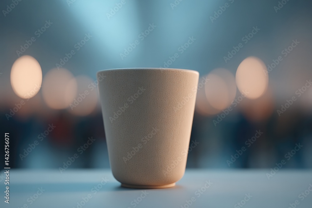 Poster minimalistic image of plain cup on table with blurred crowd of people in background providing abunda