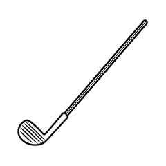 Minimalist golf club illustration black and white outline isolated on white background