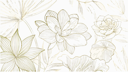 vector gold line floral illustration  flowers and .eps