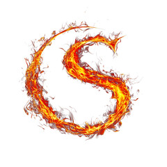 Fire letter S of burning flame. Flaming burn font or bonfire alphabet text isolated on a white background
