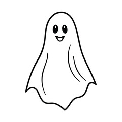 Simple cute ghost black and white illustration for halloween graphic design element