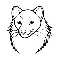 Stylized fox head outline illustration isolated on white background for coloring book designs