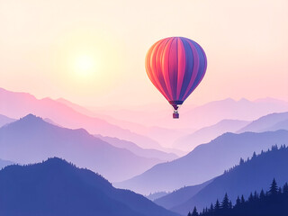 Fototapeta premium High-resolution acrylic painting of a hot air balloon above mountains with pastel sky and golden hour
