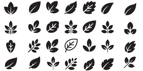 set of black vector simple leaf line icons outlines silhouettes