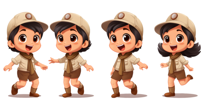 Cheerful young child enjoying scout costume with happiness in the park