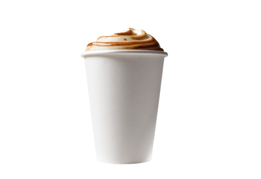 Eco-friendly paper white coffee cup with coffee on a white background,