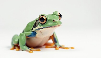 Naklejka premium Single vibrant frog against pure white backdrop, photography, banner, skin