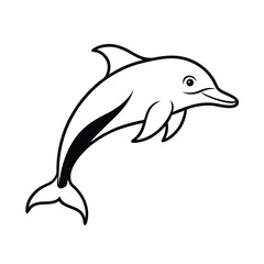 Dolphin outline vector illustration black and white aquatic mammal marine animal design