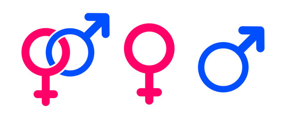 Genders, Sex vector symbol, Isolated Male and Female icon set, Pink, Blue Clip art illustration for Decoration, Presentation Infographic design (Editable)