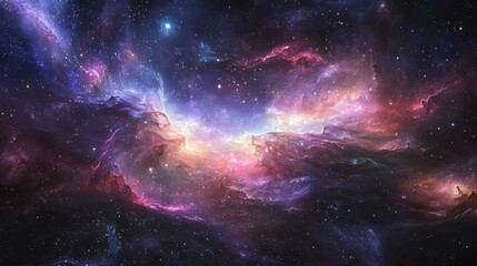 Naklejka premium Stunning Cosmic Nebula with Vibrant Colors and Twinkling Stars