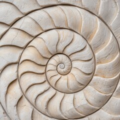 Obraz premium A beautifully carved spiral shell style, showcasing intricate patterns and textures in a natural stone finish.