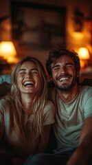 Joyful Couple Enjoying an Intimate Moment in Cozy Atmosphere