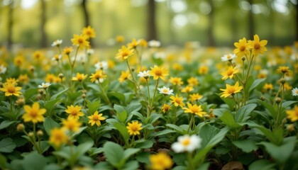 Obraz premium Breathtaking landscape, vibrant yellow flowers blooming in scenic field scenic