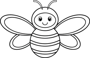 Smiling Cartoon Bee with Striped Body and Wings Isolated on White Background