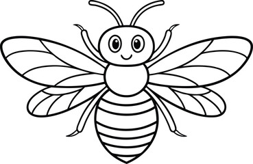 Isolated happy cartoon bee with striped body on transparent background