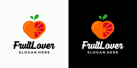 Heart shape orange fruit vector logo design with modern, simple, clean and abstract style. Icon for business, food and drinks, fruits and personal branding.