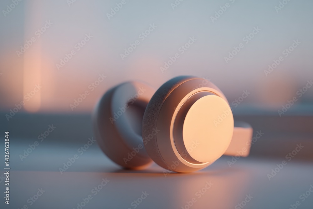 Poster minimalistic setup with laptop and headphones on clean desk hints of online learning ample copy spac