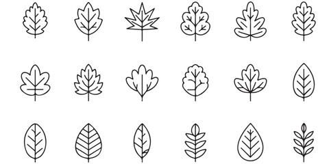 set of black vector simple leaf line icons outlines silhouettes