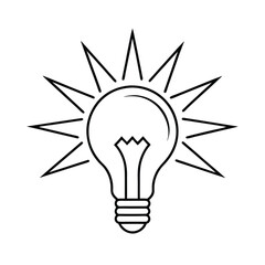 Line art light bulb icon representing idea concept with radiating lines
