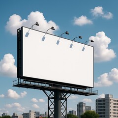 Blank billboards on the road and roof under a blue sky for outdoor advertising