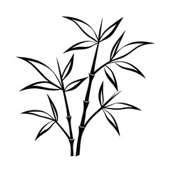 Minimalist bamboo stalks and leaves illustration black silhouette on white background oriental design element