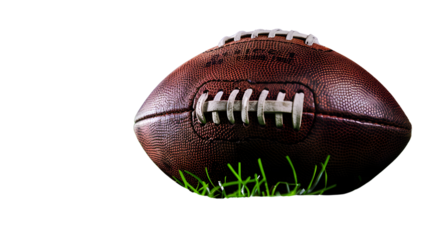 Professional Low Angle View of Football on Lush Green Grass Field Background