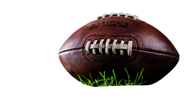 Professional Low Angle View of Football on Lush Green Grass Field Background