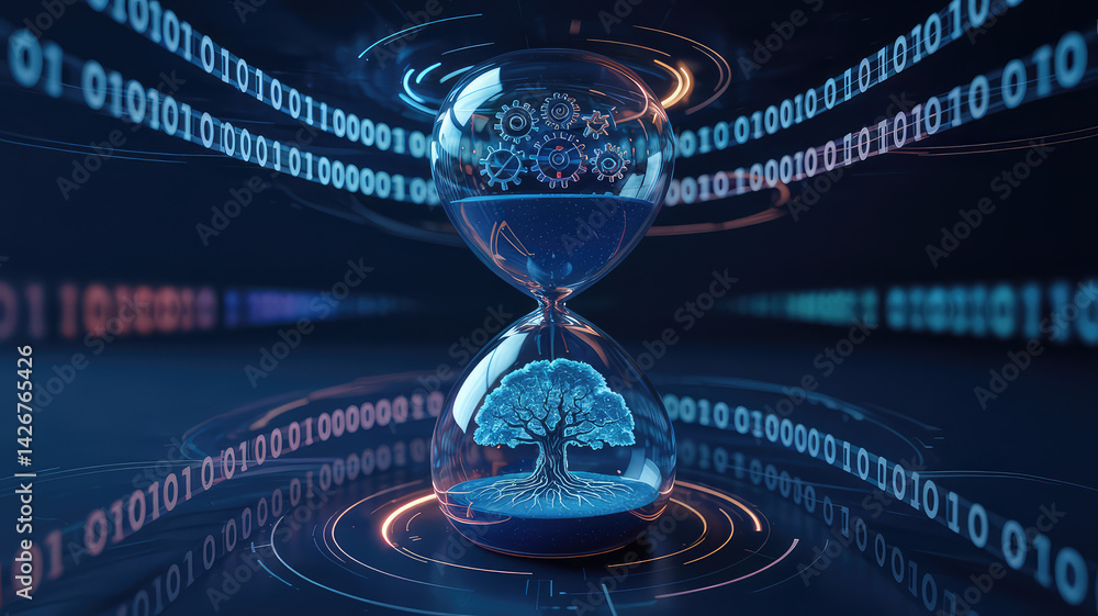 Aufkleber time flows through technology: a visually striking digital artwork symbolizing the passage of time w